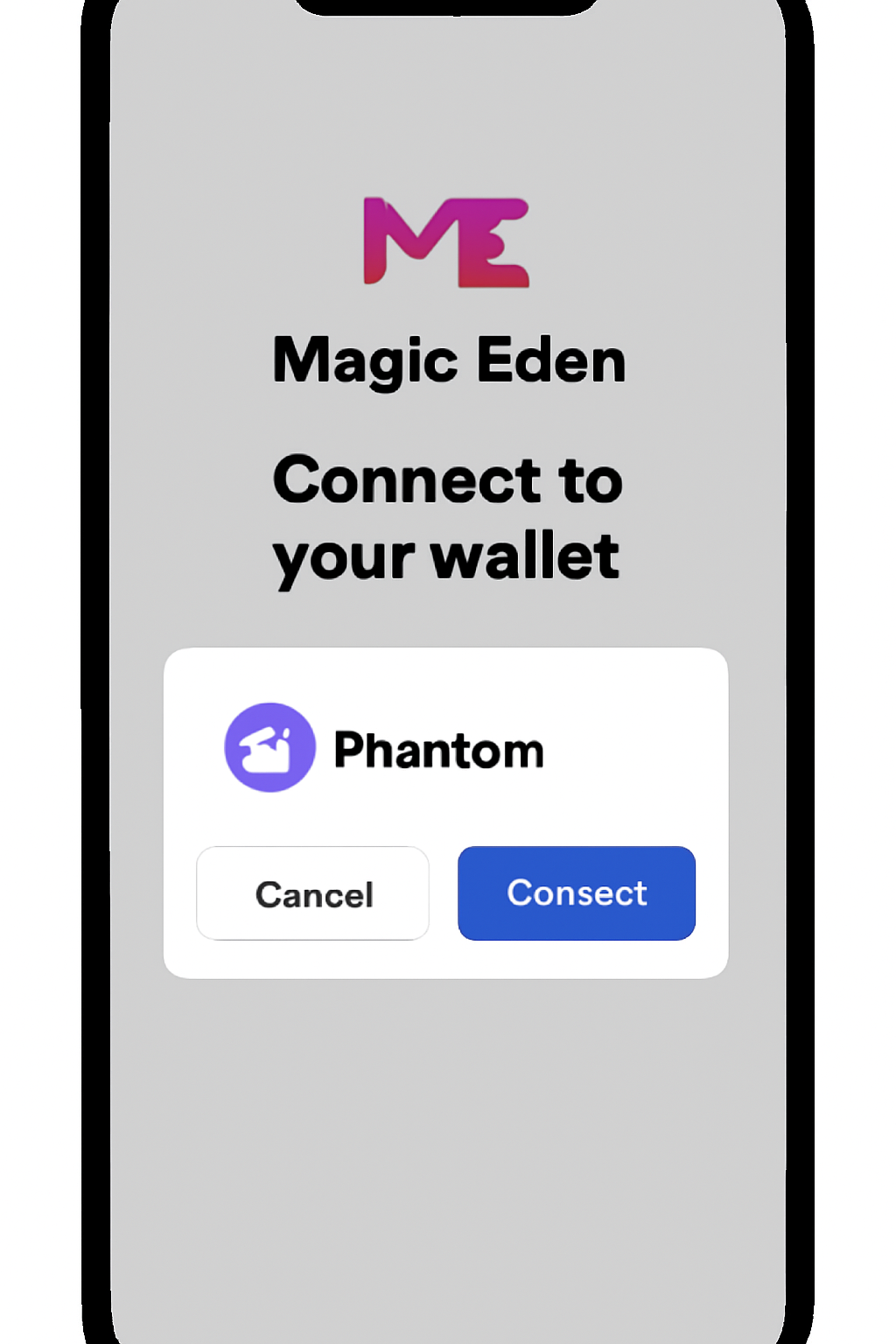 Magic Eden mobile connect Phantom wallet popup