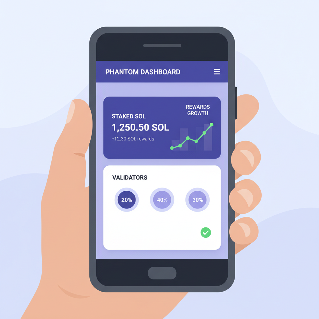 Phantom dashboard on Saga showing staked SOL with rewards graph, positive growth