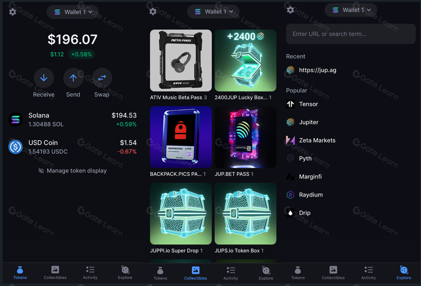 Solana Saga smartphone displaying a DePIN dashboard app interface for decentralized node management