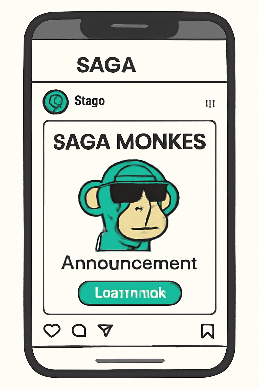 Saga phone social media feed with Saga Monkes announcements