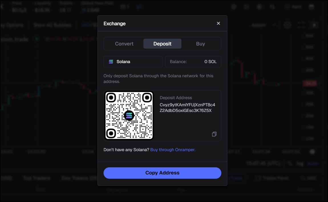 Axiom Trade Solana mobile app screenshot