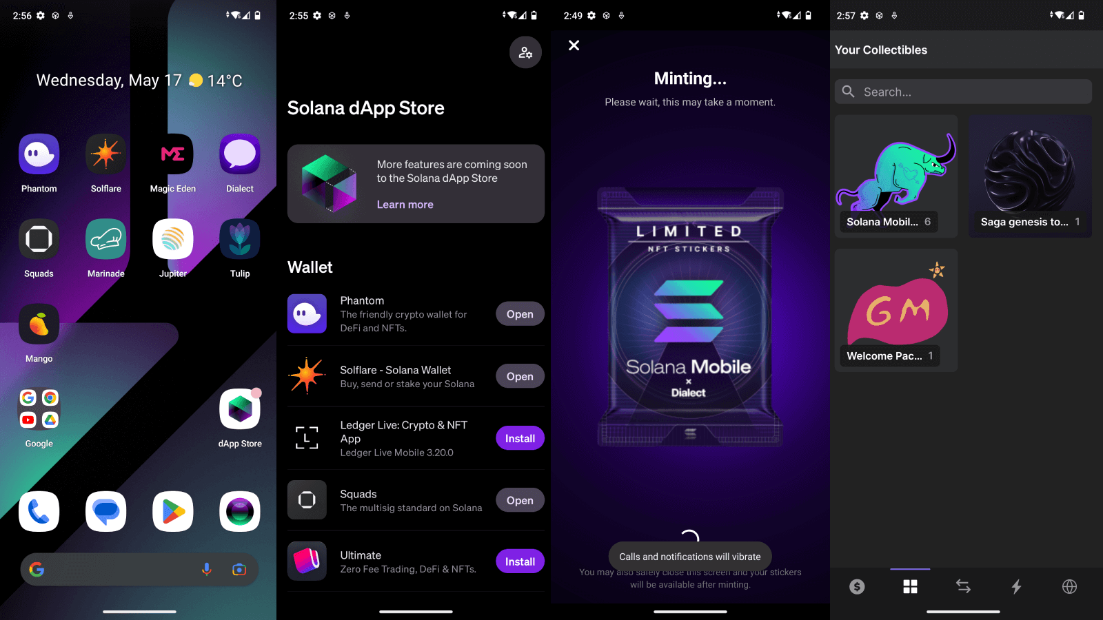 Solana dApp Store interface on Saga phone