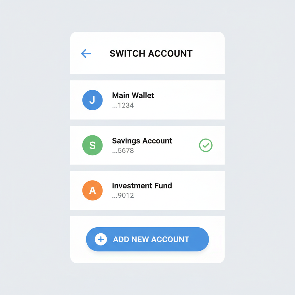 Jupiter Mobile wallet switch screen with account list
