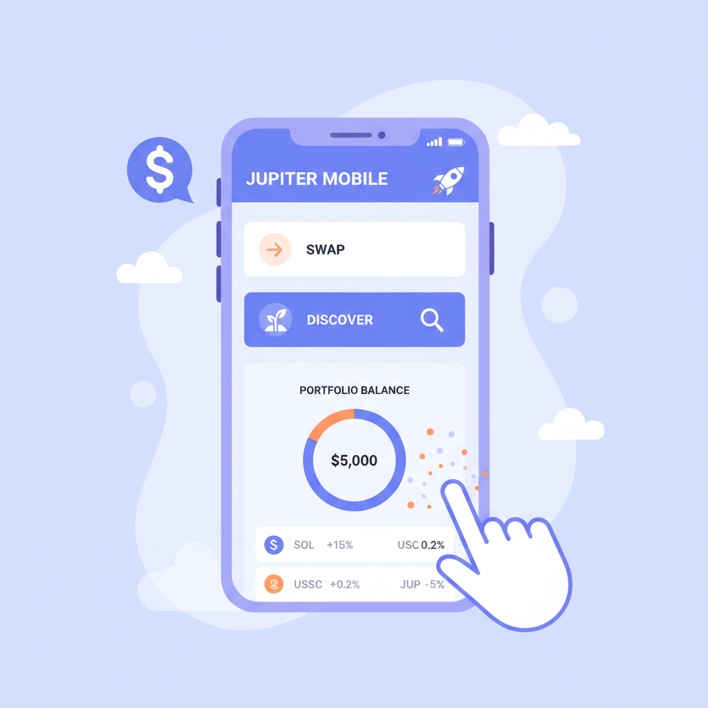 Solana Seeker phone screen opening Jupiter Mobile DeFi app dashboard