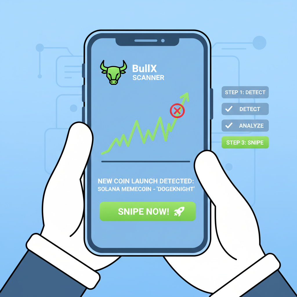 BullX mobile scanner showing new Solana memecoin launch sniping