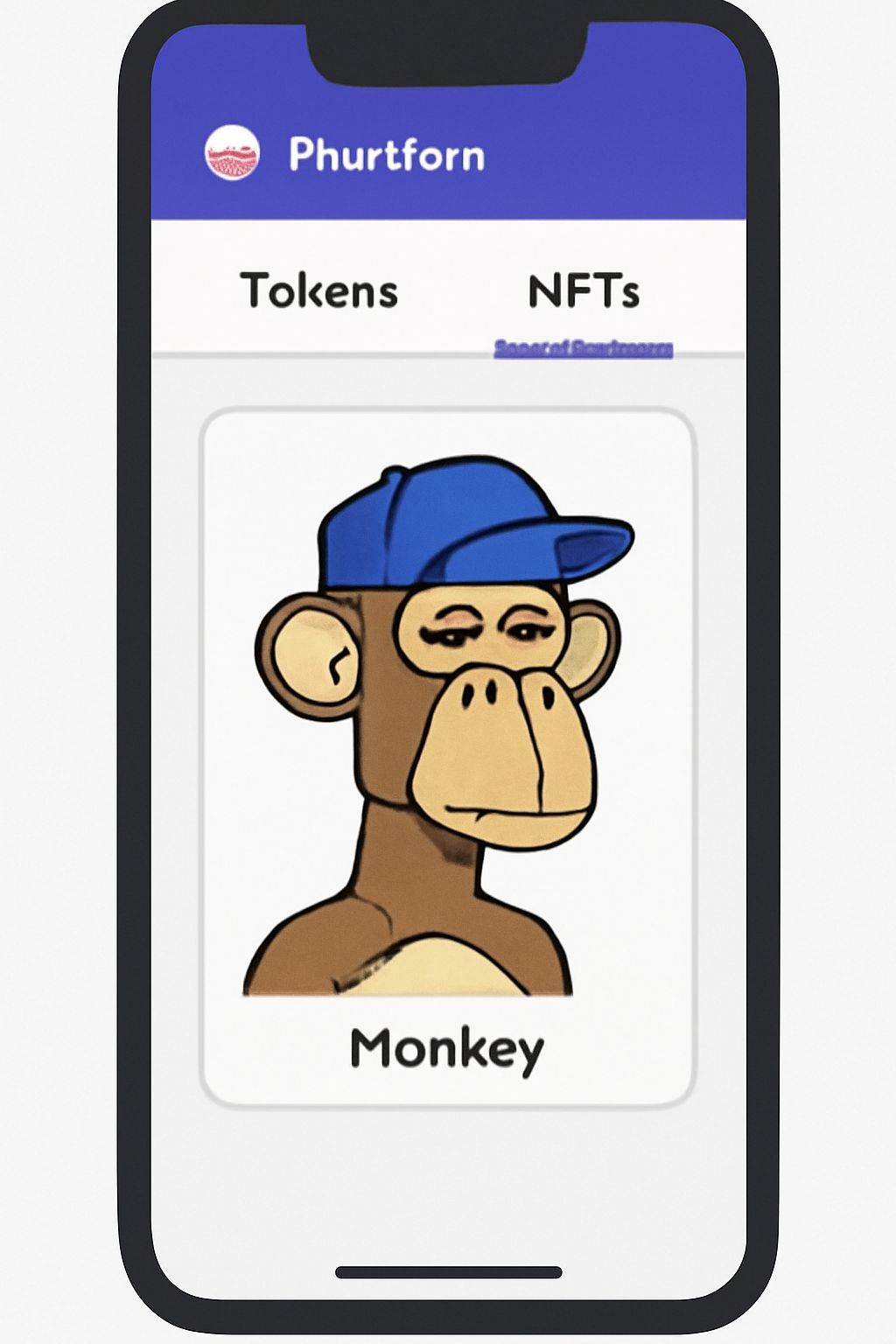 Phantom wallet mobile NFTs tab showing monkey NFT