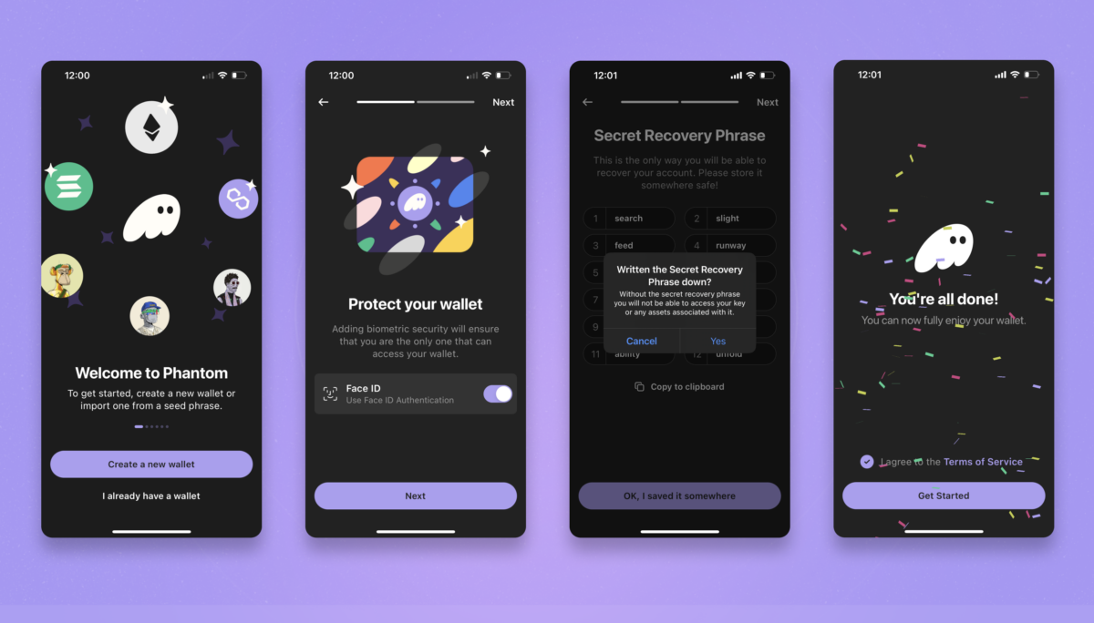 Phantom wallet onboarding screen